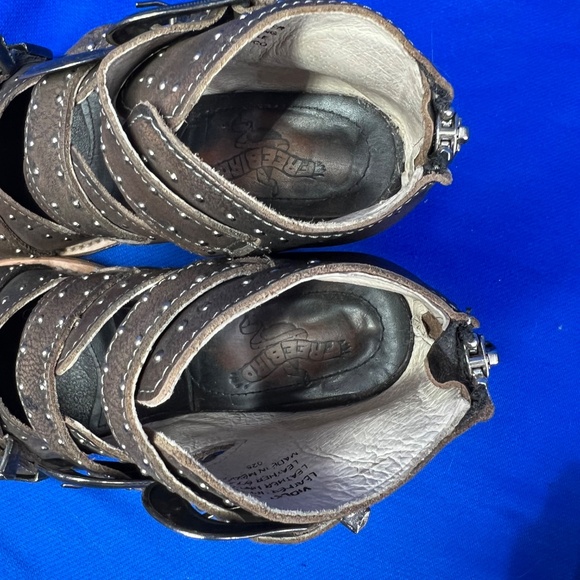 •|•FREEBIRD BY STEVEN•| Brown Violet Leather Triple Buckle Bootie/Sandal Sz 6-7 - Picture 11 of 16